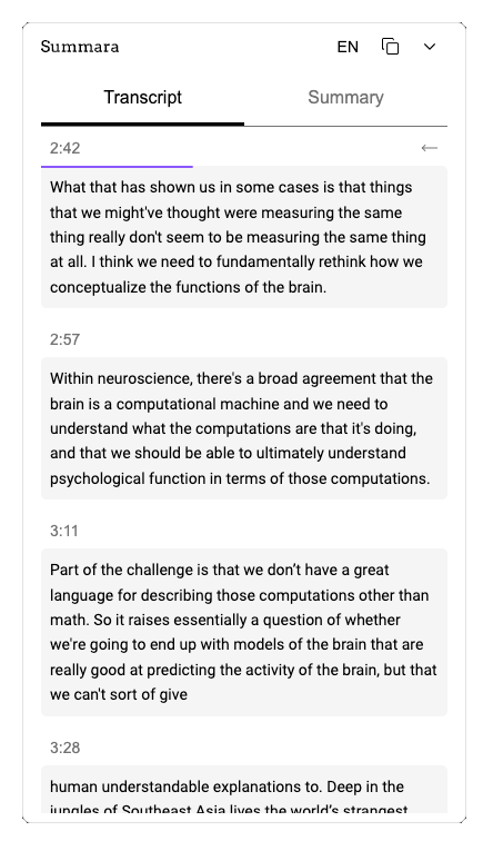 YouTube Transcript Reader synced with video.